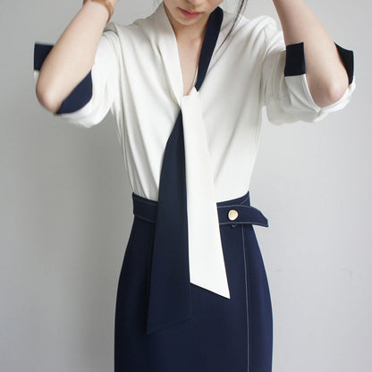 Contrast Lace-Trimmed White Blouse