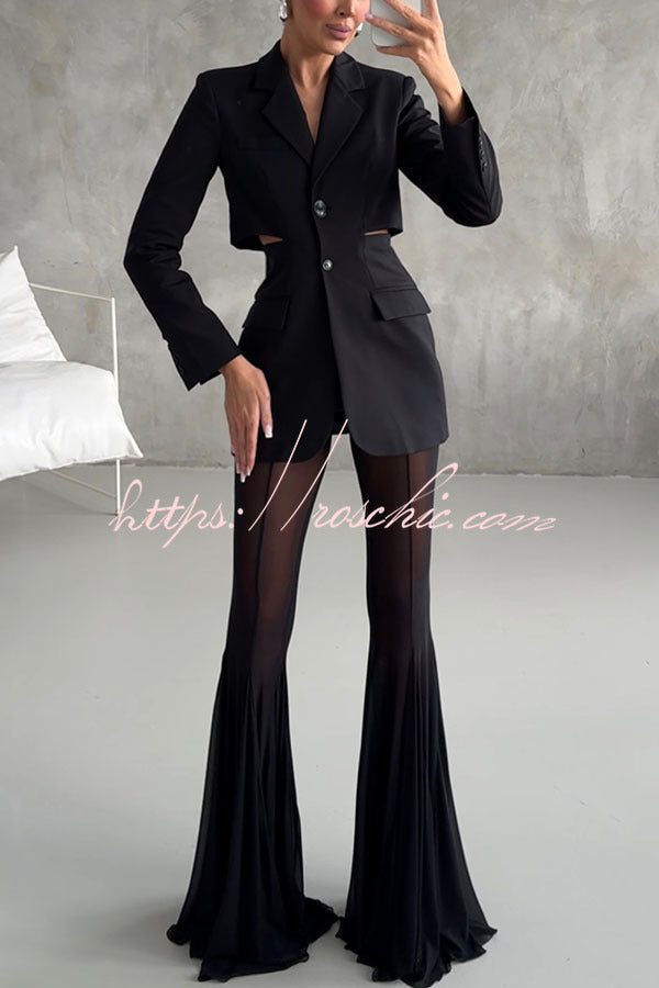 Deep Chic Mesh High Rise Elastic Waist Fishtail Stretch Pants