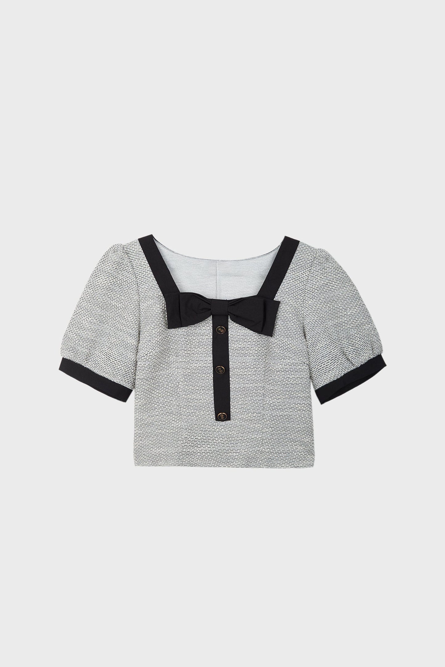 Grey Square Neck Puff Sleeve Blouse