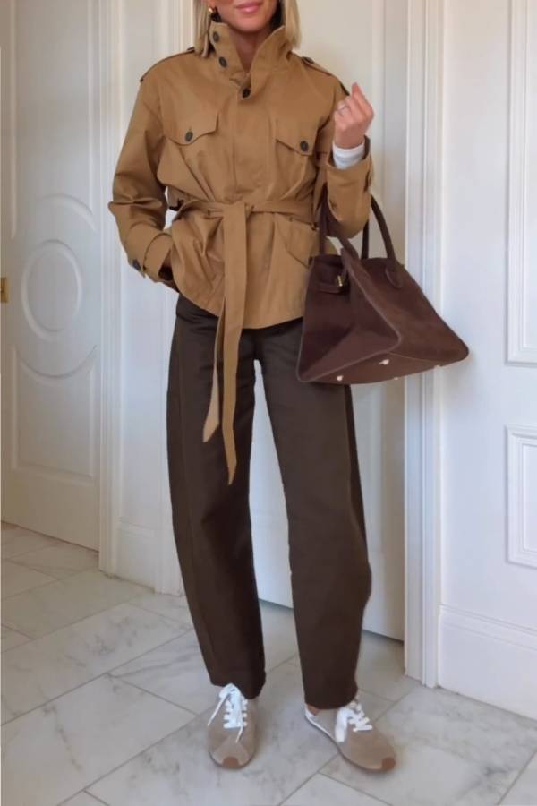 Dark brown straight wide-leg pants