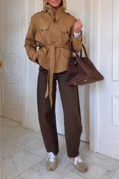 Dark brown straight wide-leg pants