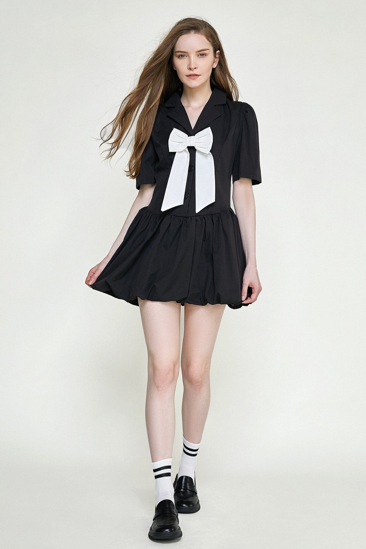 Black Bowknot Decor Balloon-Skirt Mini Dress
