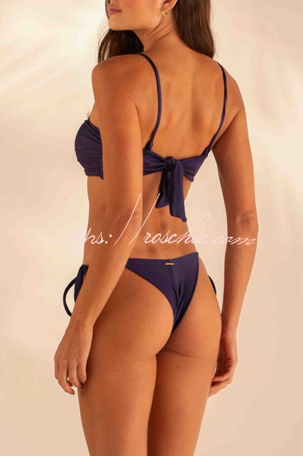 Metal Shell Straps Elastic Bikini and Slit Cover-up Dress Three-piece Set