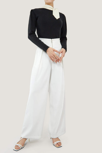 Black Turtleneck Color Block Tie Detail Sweater