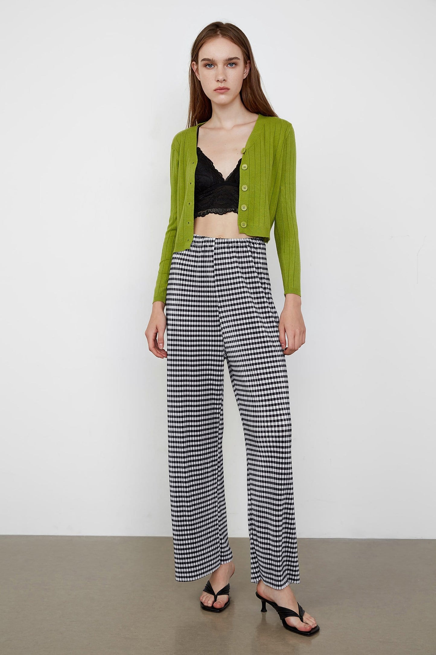 Abril Green Yellow Button-Up Cardigan
