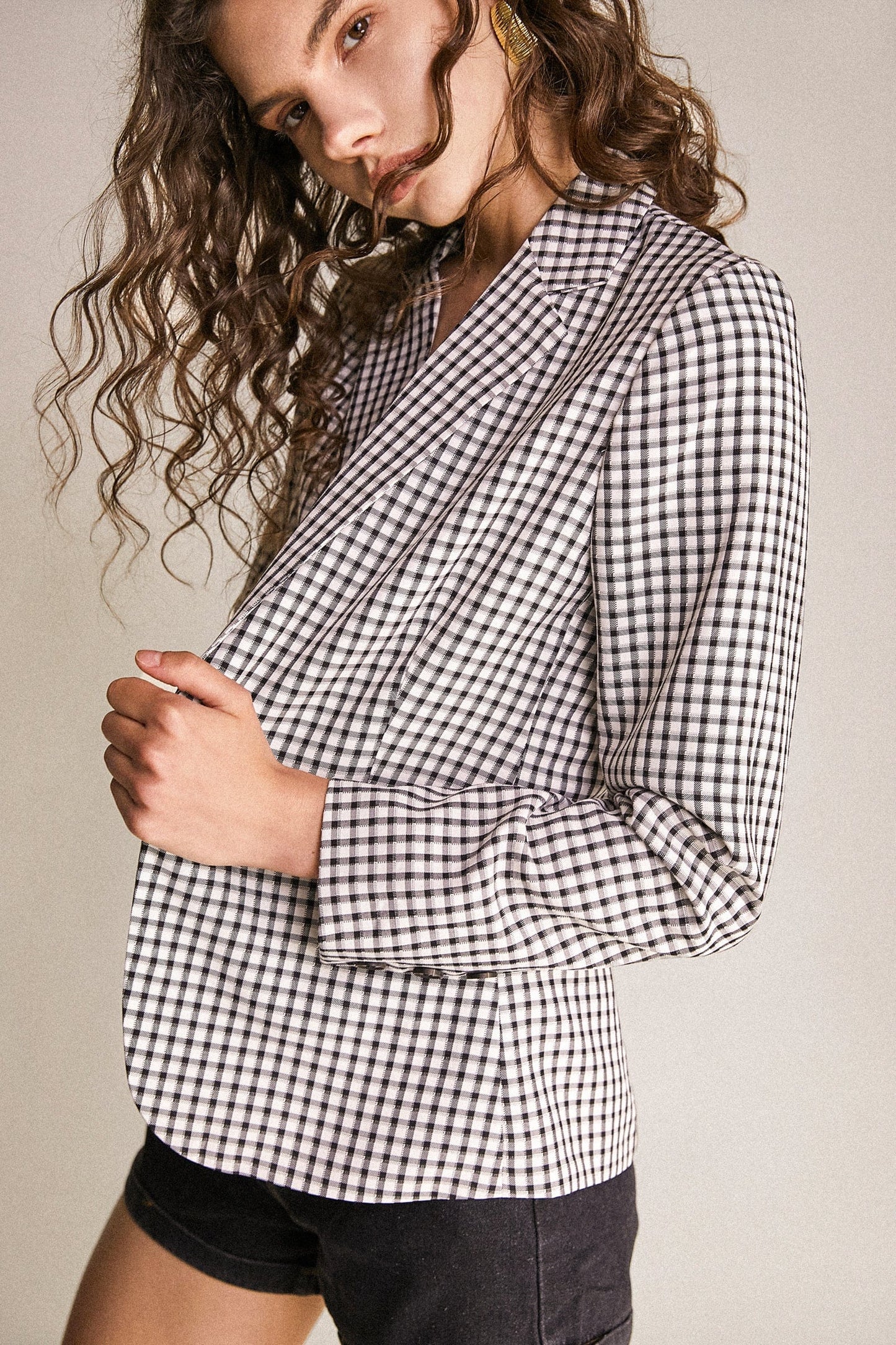 Grey Checked Single-Breasted Blazer