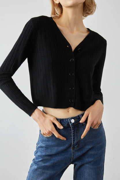 Abril Black Button-Up Cardigan