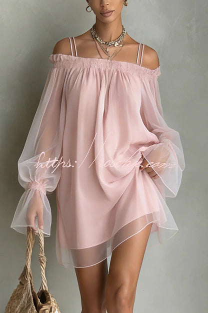 Sheer Long-sleeved Loose-fitting Off-shoulder Dress