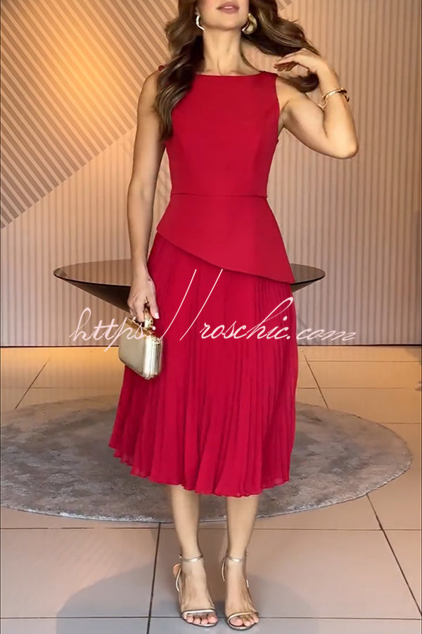 Formal Occasions Structured Vest Chiffon Pleated Hem Midi Dress