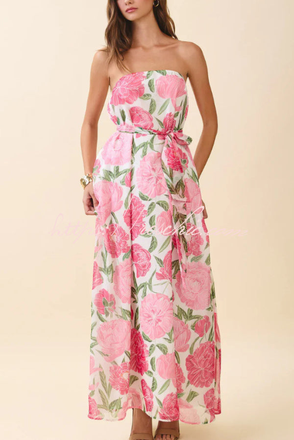 Floral Print Sleeveless Off-shoulder Loose Casual Maxi Dress