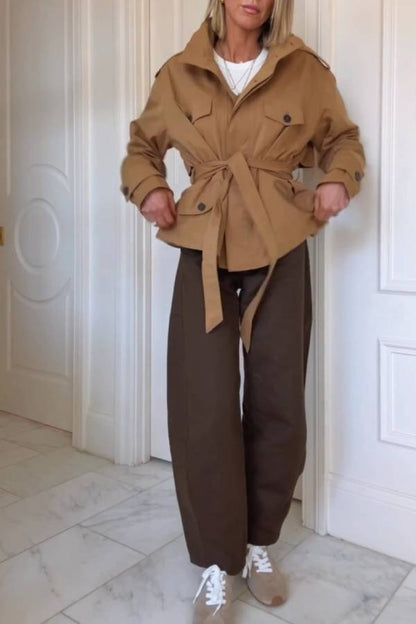 Dark brown straight wide-leg pants