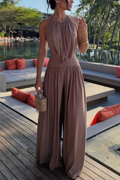 Lightweight Chic Draped High Rise Elastic Waist Wide-leg Pants