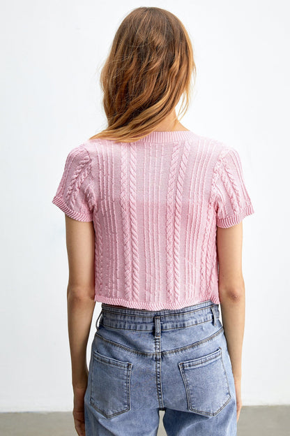 Athena Pink Short Sleeve Button Cardigan Set