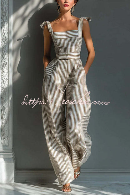 Elena Square-Neck Striped Jumpsuit