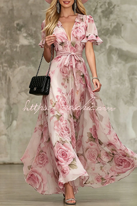 Romantic Ruffle Sleeve Flowy  Dress