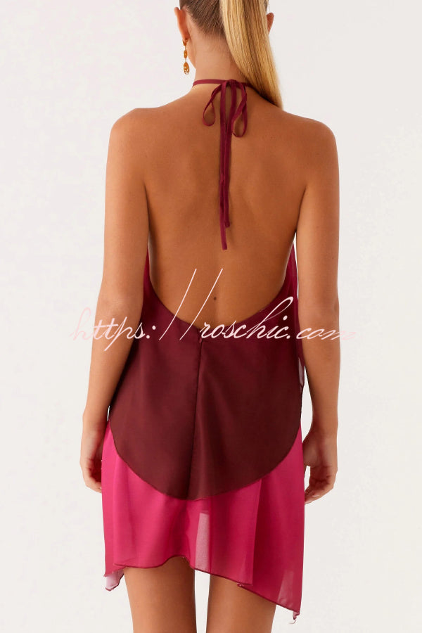 Fashionable Gradient Halter Neck Loose Backless Mini Dress