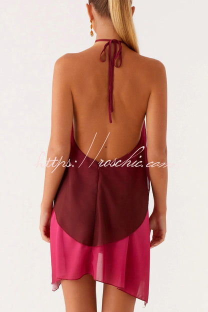 Fashionable Gradient Halter Neck Loose Backless Mini Dress