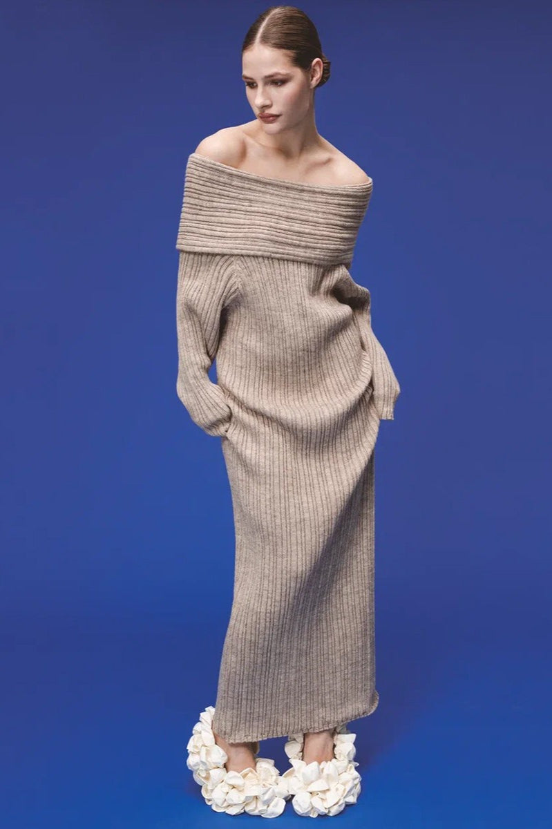 Knit Off Shoulder Long Sleeve Bodycon  Sweater Dress