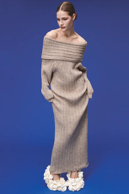 Knit Off Shoulder Long Sleeve Bodycon  Sweater Dress