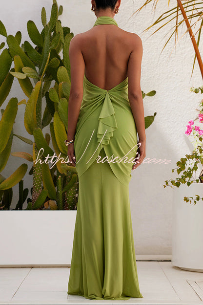 Touch of Drama Mesh Butterfly Metal Clips One Shoulder Backless Maxi Dress