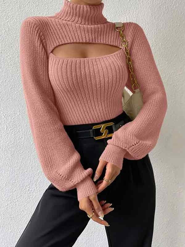 Solid Cutout High Neck Sweater