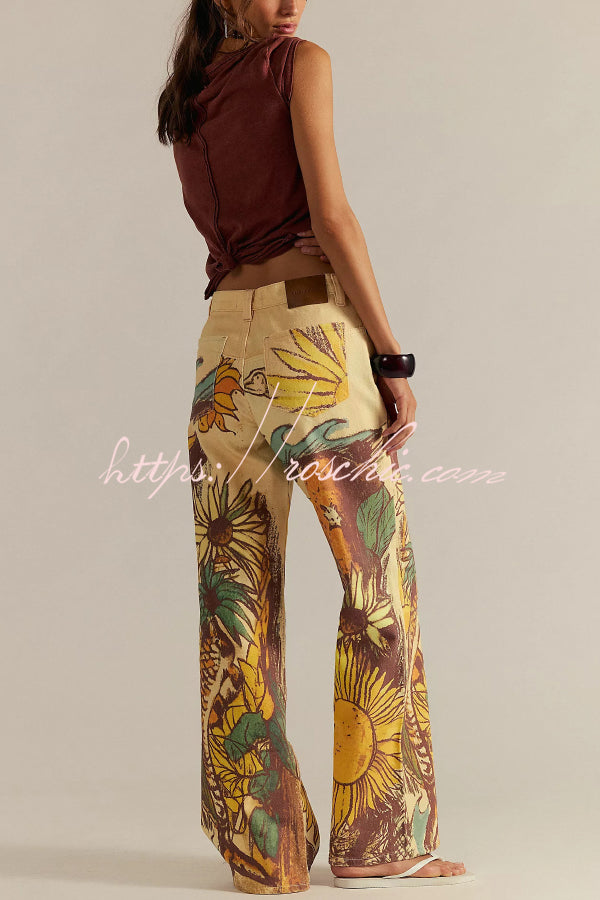 We The Free Playful Doodle Printed Mid Rise Pocket Wide Leg Pant