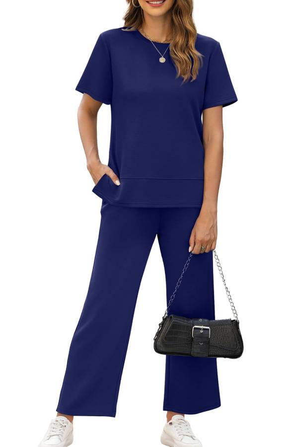 Women's Fashion Comfy Wide Leg 2 Piece Lounge Set