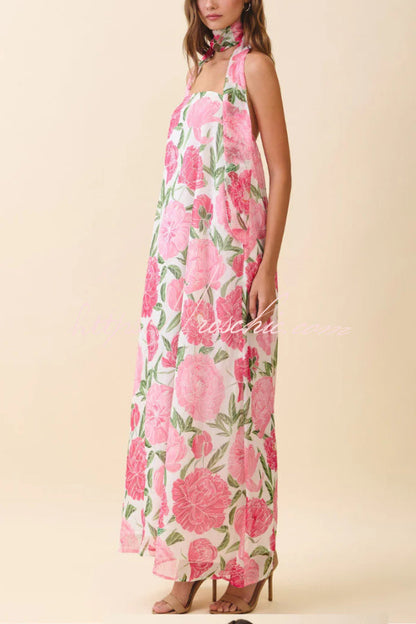 Floral Print Sleeveless Off-shoulder Loose Casual Maxi Dress