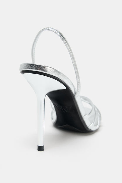 METALLIC EFFECT HEELED SANDALS