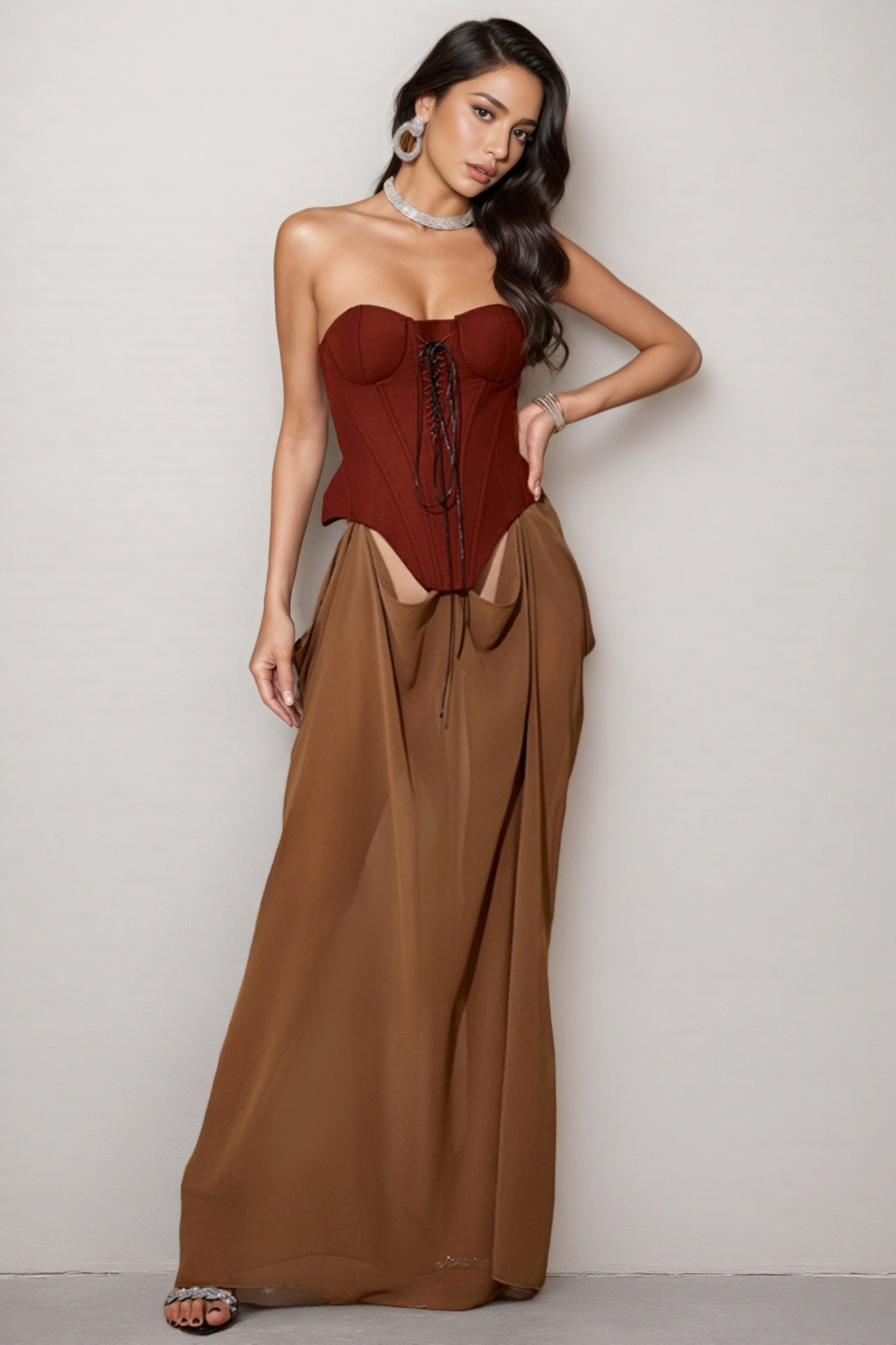 Tessd Strapless Patchwork Details Maxi Dress