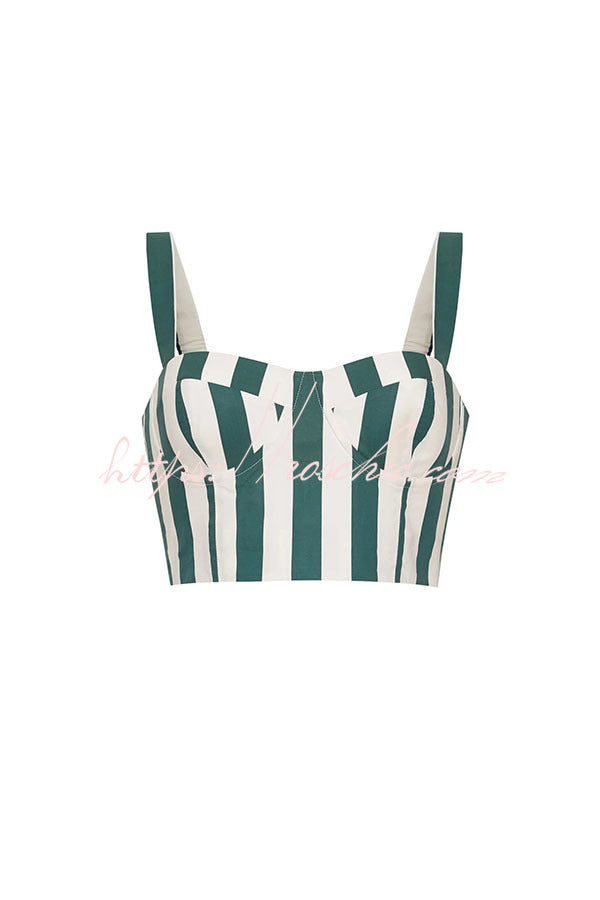 Claudine Striped Heart-shaped Smocked Tank and Raffia Buckle Belted Pocket Bubble Shorts Set