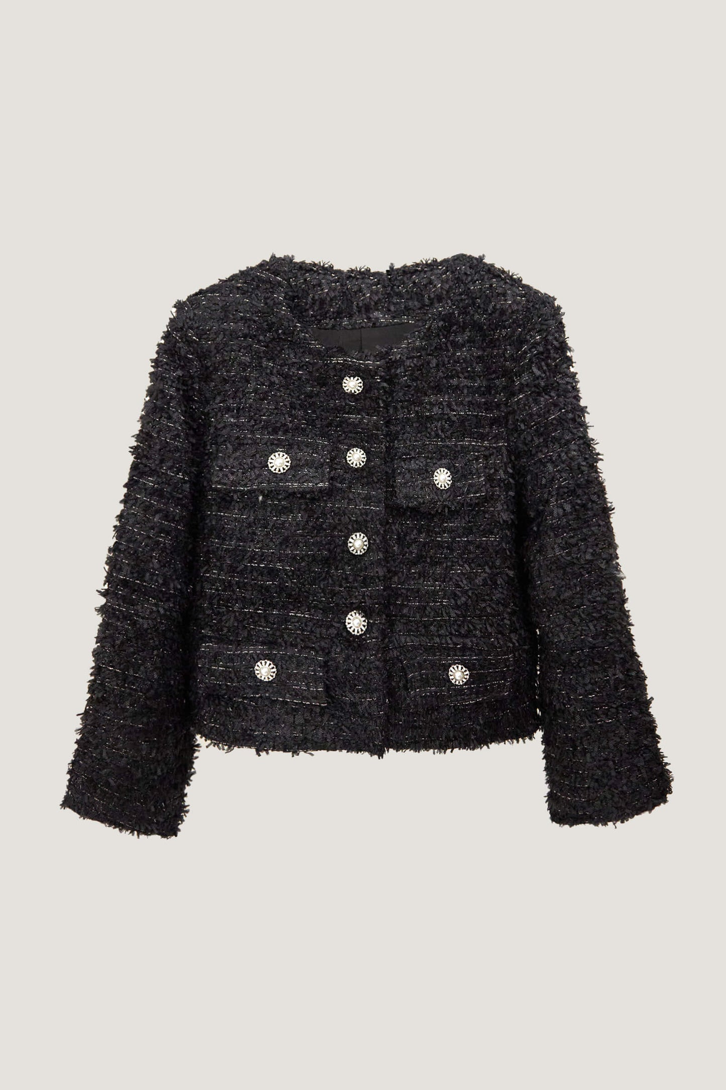 Black Single-Breasted Tweed Jacket