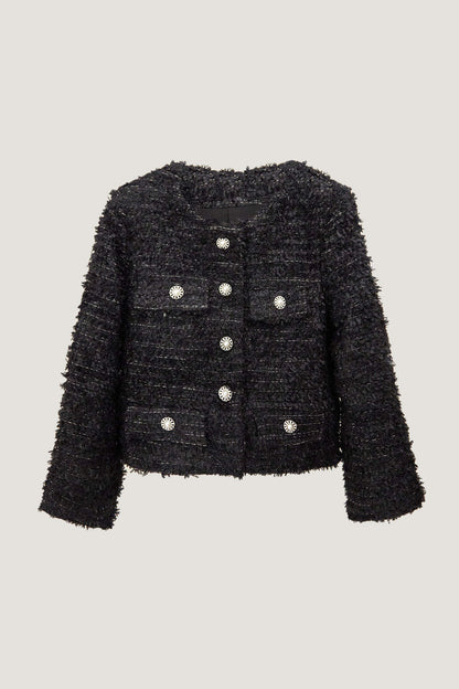 Black Single-Breasted Tweed Jacket
