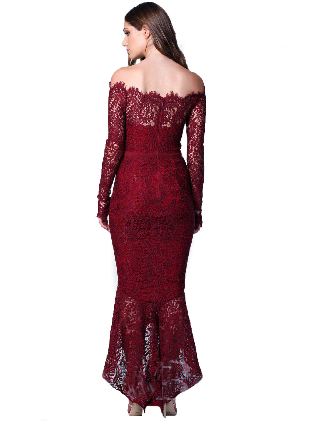 Elegance Lace Trumpet Dress Wine