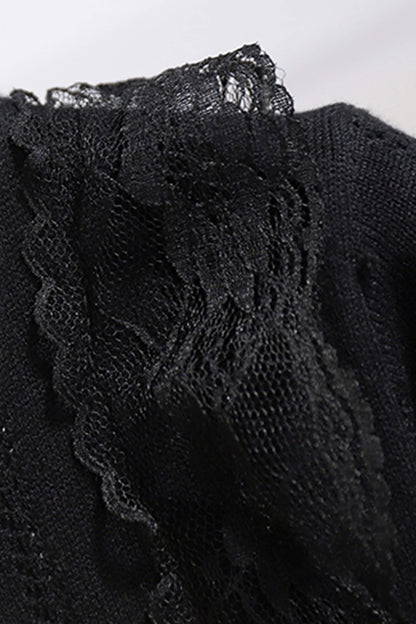 Black V Lace-Trim Cardigan