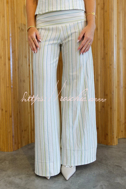 Striped Halter Top and Wide-leg Pants Set