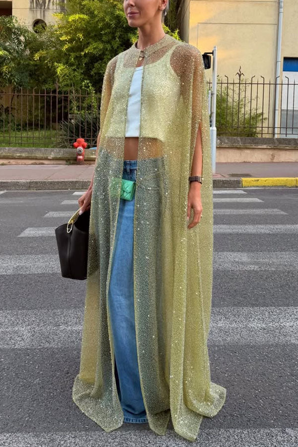 Sparkle Night Sheer Sequin Maxi Cover-up Cape