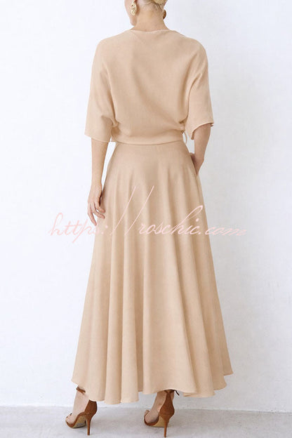 Modern and Elegant Satin Half Wide Sleeve Wrap Style Pocket Slit Loose Maxi Dress