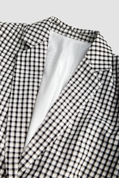 Grey Checked Single-Breasted Blazer