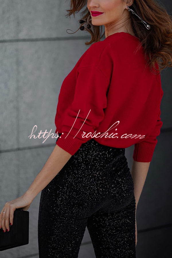 Diva Sequin High Rise Elastic Waist Flare Pants(Shipped Within 24 Hours)