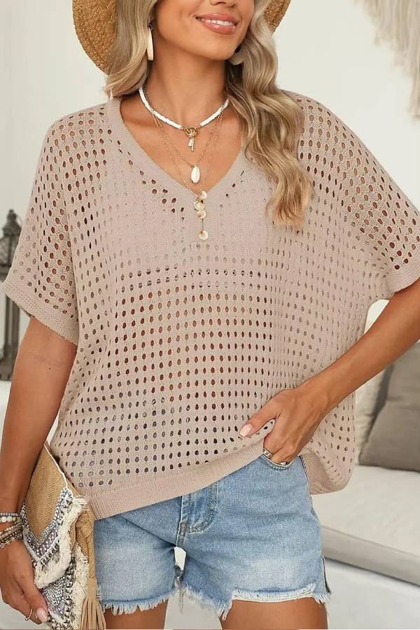 Women's Summer Hollow Out Crochet Knit Tops Beach Coverup