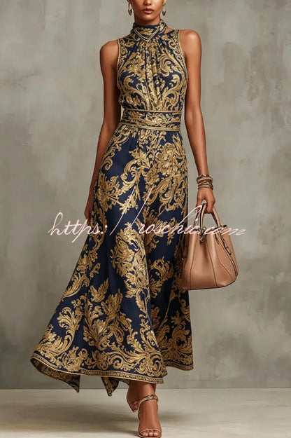 Vintage Gold Embroidered Long Dress