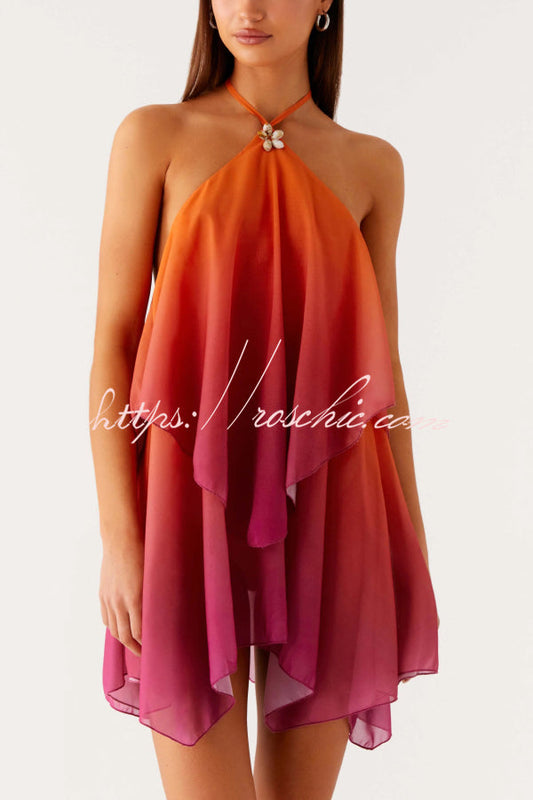 Fashionable Gradient Halter Neck Loose Backless Mini Dress