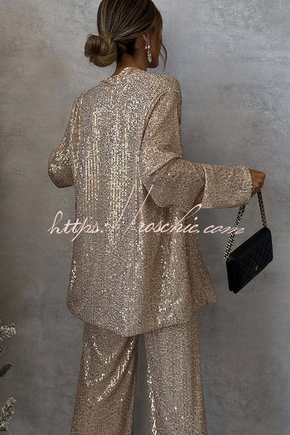 Party Scene Sequin Open Front Long Sleeve Drape Coat