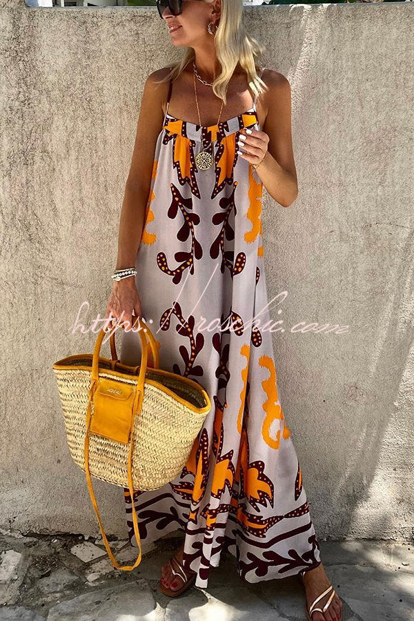 Sunday??s Color Palette Ethnic Printed Loose Cami Maxi Dress