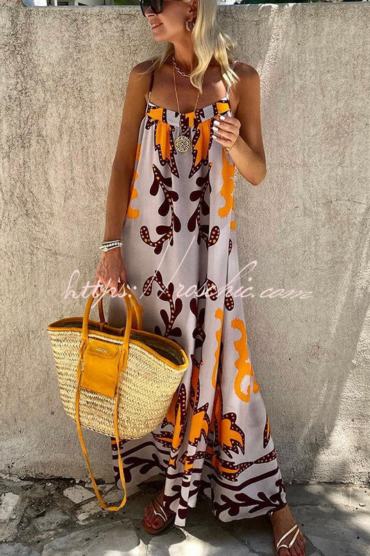 Sunday??s Color Palette Ethnic Printed Loose Cami Maxi Dress