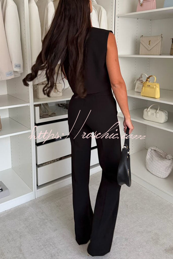 Office Hours V-neck Button Tank and Pleated High Rise Pocket Loose Pants Set