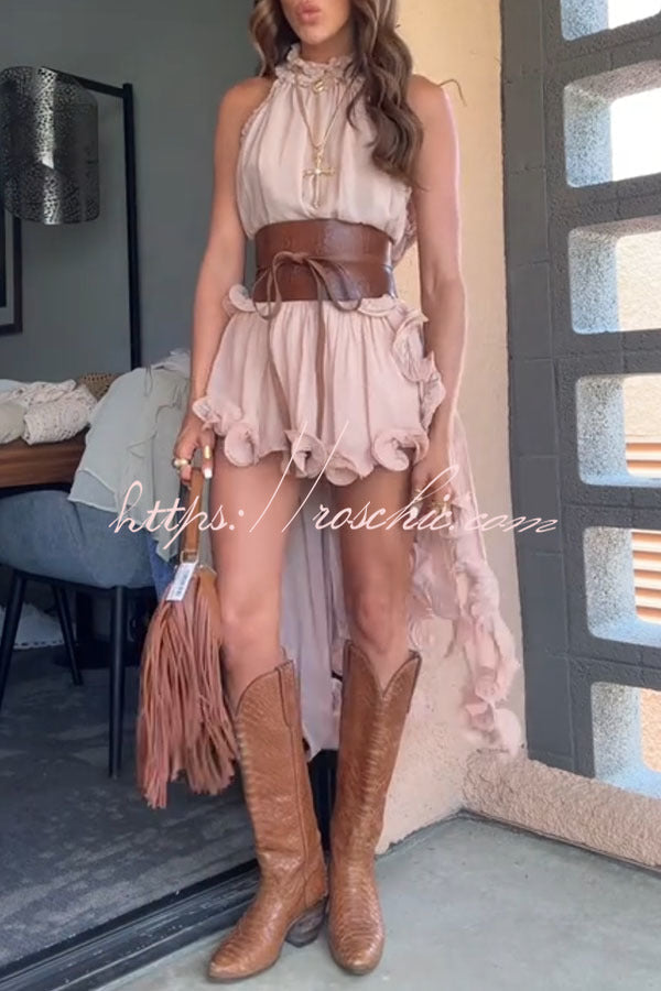 Romantic Drama Chiffon Wavy Ruffles Halter Irregular A-line Top (Shipped Within 24 Hours)