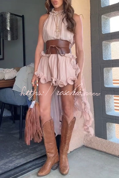 Romantic Drama Chiffon Wavy Ruffles Halter Irregular A-line Top (Shipped Within 24 Hours)