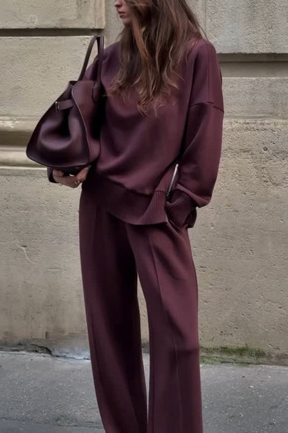 Double Soft Turtleneck Side Zipper Sweatshirt and Elastic Waist Pocketed Loose Pants Set  (Shipped Within 24 Hours)